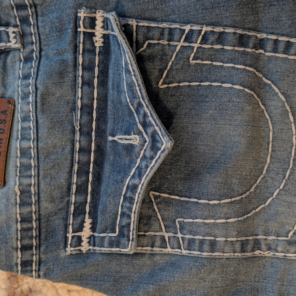 True Religion Light Blue Jeans with White Stitching